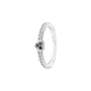 Srebrny Pierścionek 925 Serduszko Czarne Cyrkonie