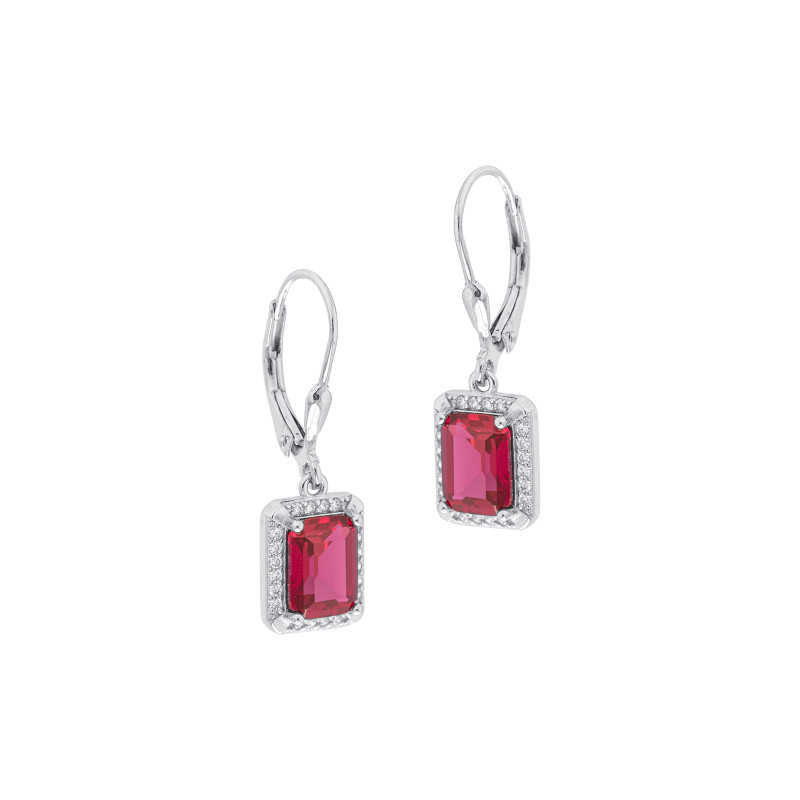 Srebrne 925 wiszące kolczyki z różową cyrkonią Royal Ruby