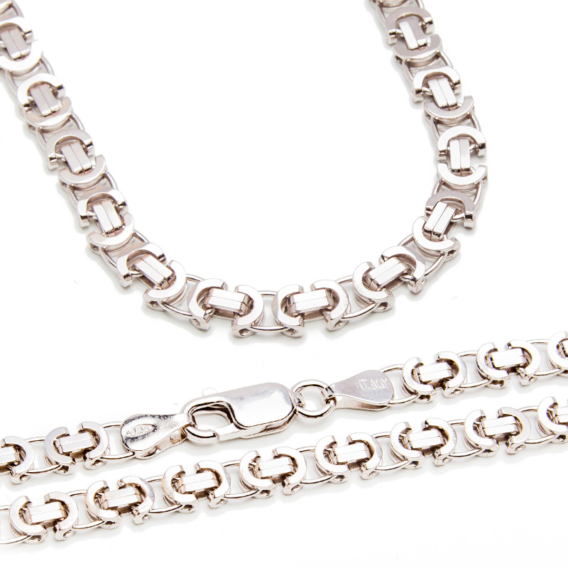 Srebrna bransoletka 925 splot Królewski płaski