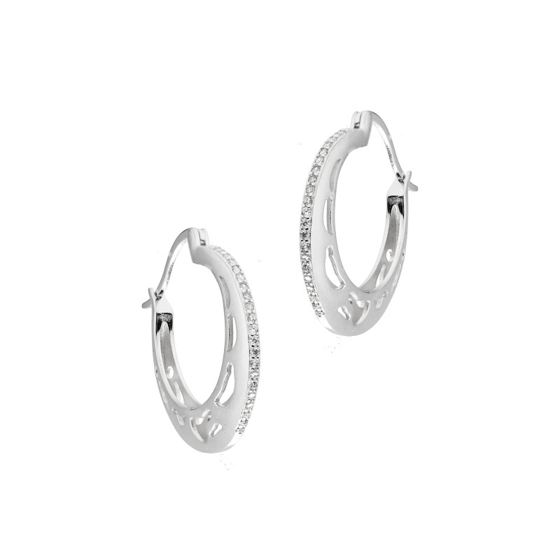 Srebrne 925 ażurowe kolczyki koła z białymi cyrkoniami