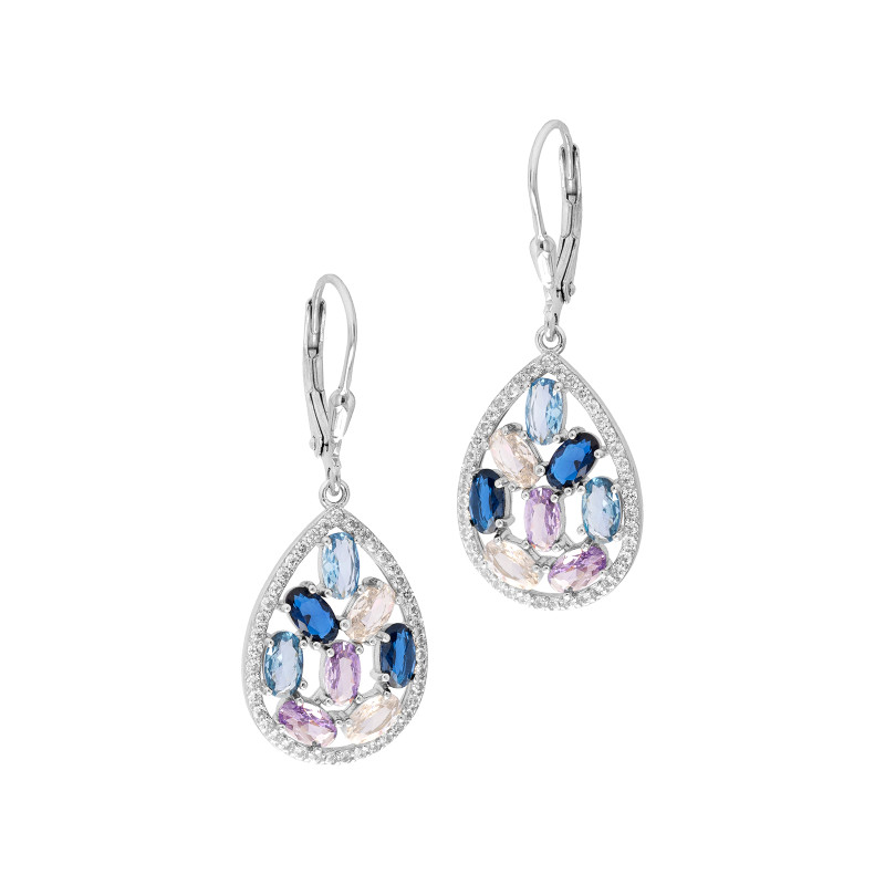 Kolczyki 925 wiszące srebrne kolorowe cyrkonie łezka