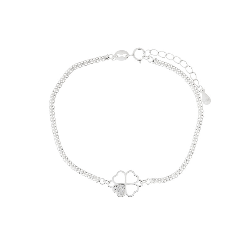 Srebrna 925 bransoletka koniczyna cyrkonia serce