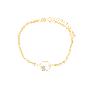 Srebrna 925 pozłacana bransoletka koniczyna cyrkonia serce