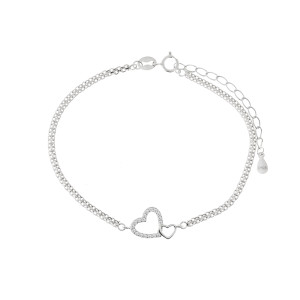 Srebrna 925 bransoletka z sercami i białymi cyrkoniami