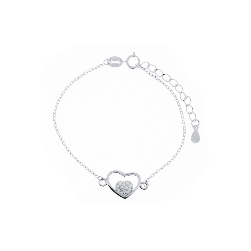 Srebrna 925 bransoletka cyrkonie w sercu