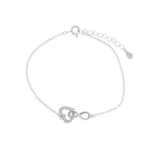 Srebrna 925 bransoletka z nieskończonością i sercem ozdobionym cyrkoniami