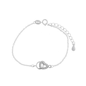 Bransoletka srebrna 925 Serce z cyrkoniami połączone z Kółkiem