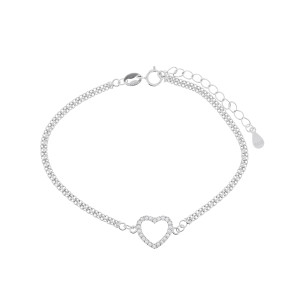 Bransoletka Srebrna 925 Jedno Serce otoczone Cyrkoniami