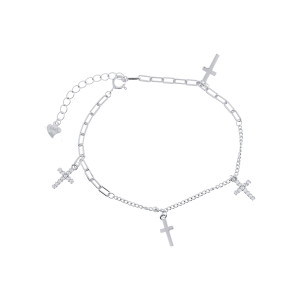 Srebrna 925 Bransoletka z Czterema Krzyżykami i Cyrkoniami