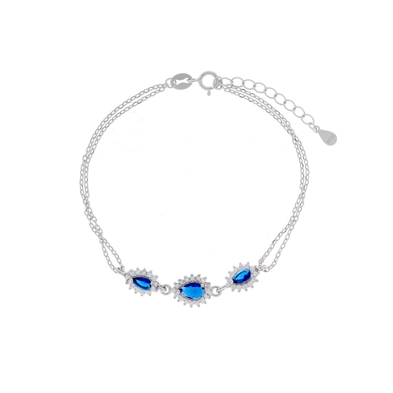 Srebrna 925 Bransoletka Granatowe krople