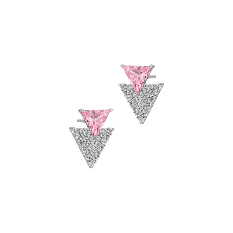 Srebrne 925 kolczyki trójkąty różowe