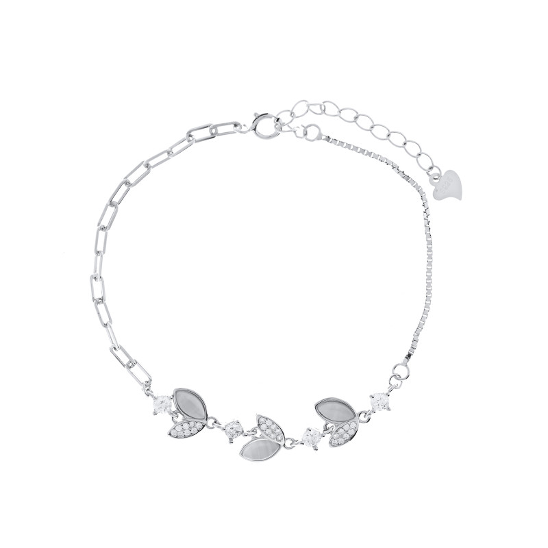 Srebrna 925 bransoletka Listki