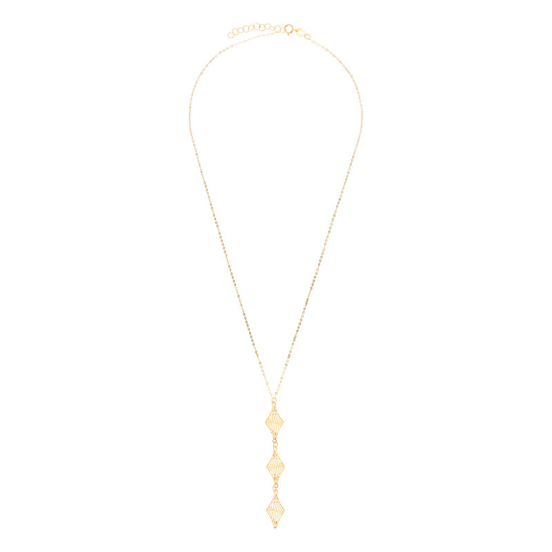 Złoty naszyjnik 585 z wiszącymi ażurowymi rombami