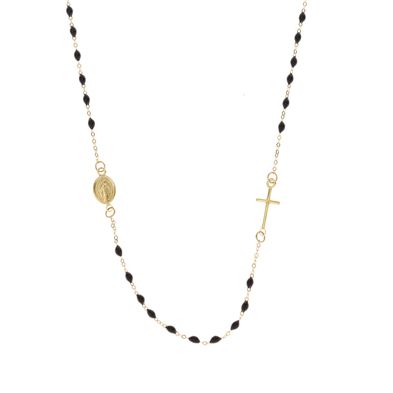 Złoty naszyjnik 585 Różaniec z czarnymi koralikami