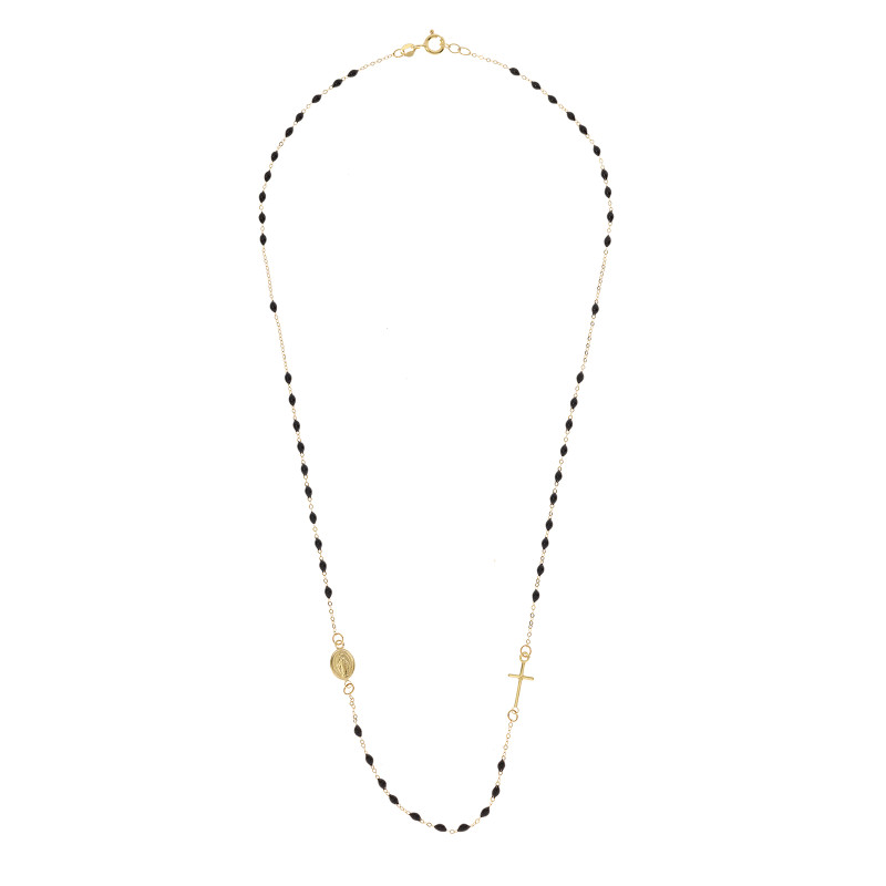 Złoty naszyjnik 585 Różaniec z czarnymi koralikami