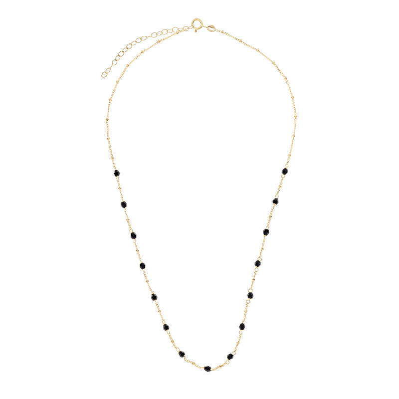 Złoty naszyjnik 585 Czarne koraliki