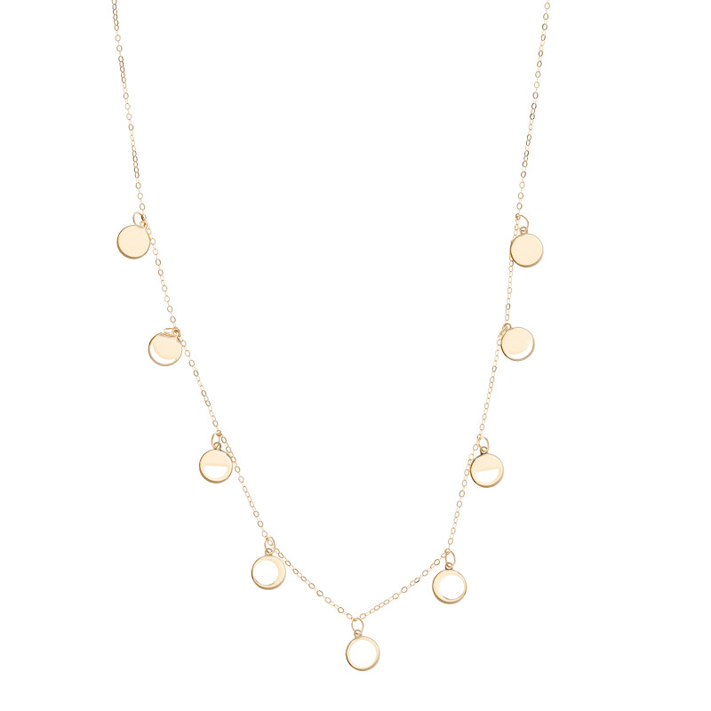 Złoty 585 naszyjnik okrągłe zawieszki