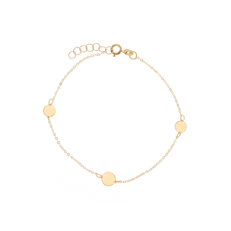 Złota bransoletka 585 z delikatnymi blaszkami 3 koła