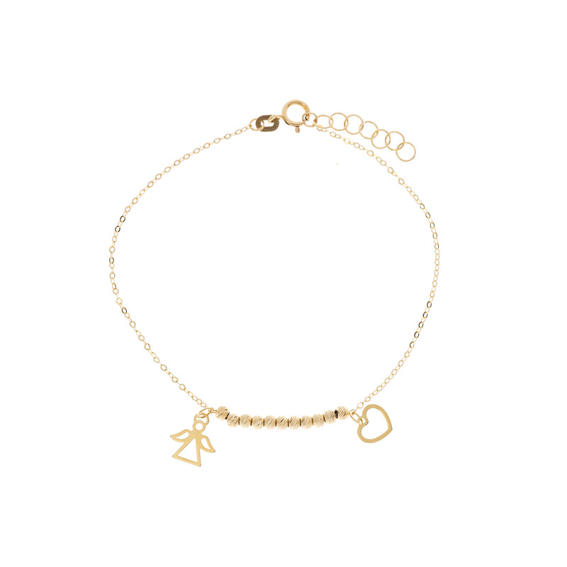 Bransoletka Złota 585 z Aniołkiem i Serduszkiem