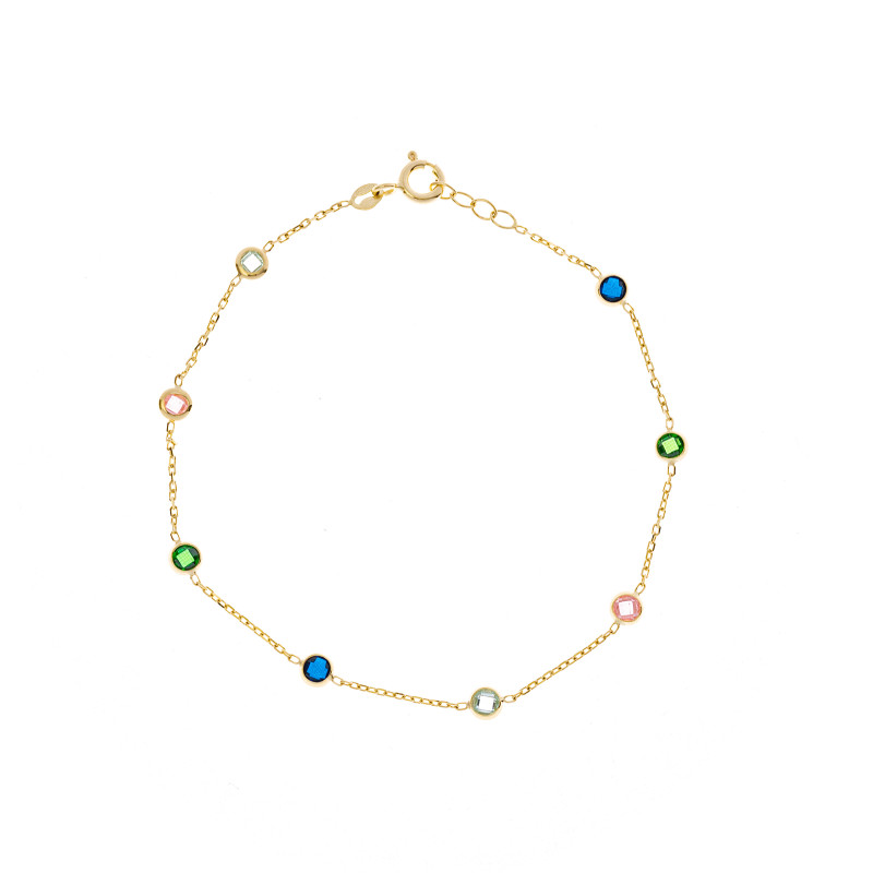 Złota bransoletka 585 z kolorowymi cyrkoniami