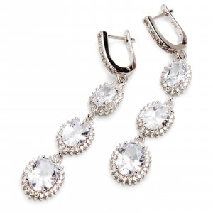 Srebrne kolczyki 925 wiszące białe cyrkonie