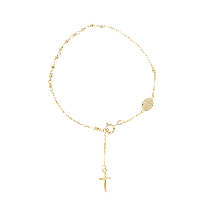 Bransoletka Złota 585 Różaniec Krzyżyk i Medalik delikatny