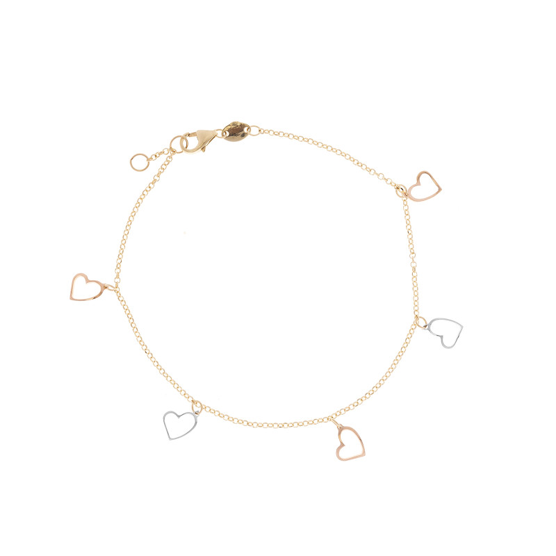 Bransoletka Złota 585 złote i srebrne serca