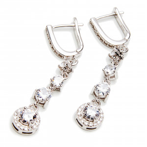 Srebrne kolczyki wiszące białe cyrkonie