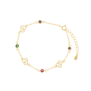 Srebrna Pozłacana bransoletka 925 Serca Kolorowe Cyrkonie