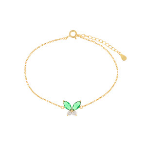 Srebrna Pozłacana bransoletka 925 Zielony Motyl