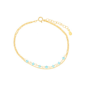 Srebrna Pozłacana bransoletka 925 Błękitne Cyrkonie