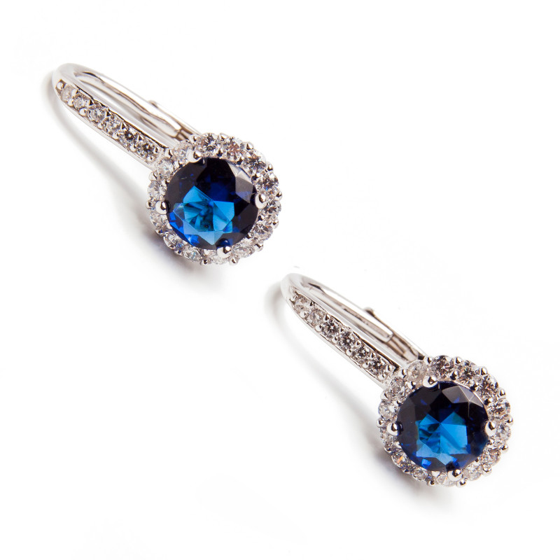Srebrne kolczyki niebieska cyrkonia
