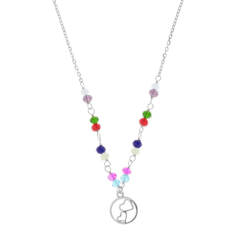 Naszyjnik srebrny 925 kolorowe koraliki Serca