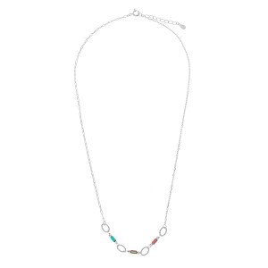 Naszyjnik srebrny 925 Okręgi Kolorowe Kamyki