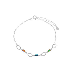 Srebrna bransoletka 925 Okręgi Kolorowe Kamyki