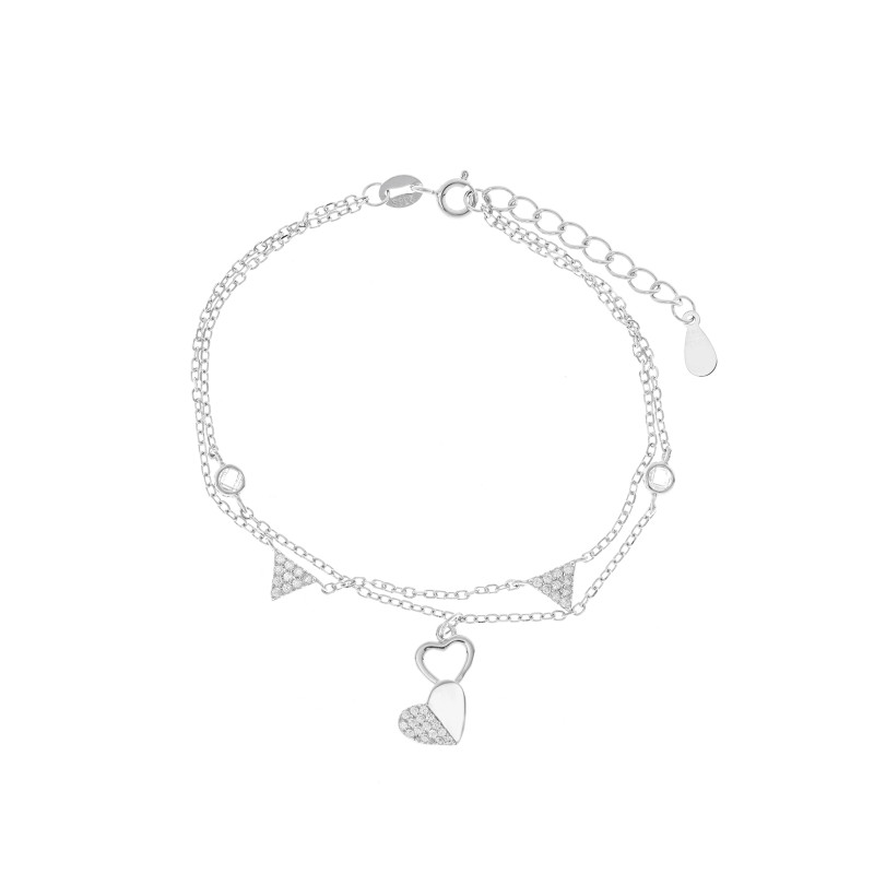 Srebrna bransoletka 925 Serca i Trójkąty