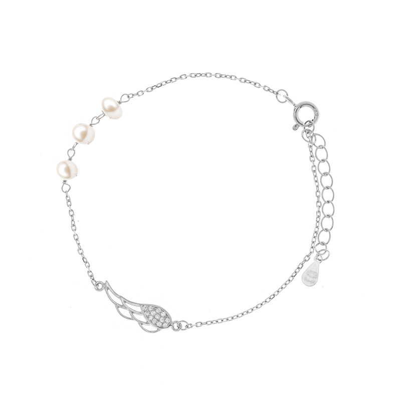 Srebrna Bransoletka 925 Skrzydło i perły