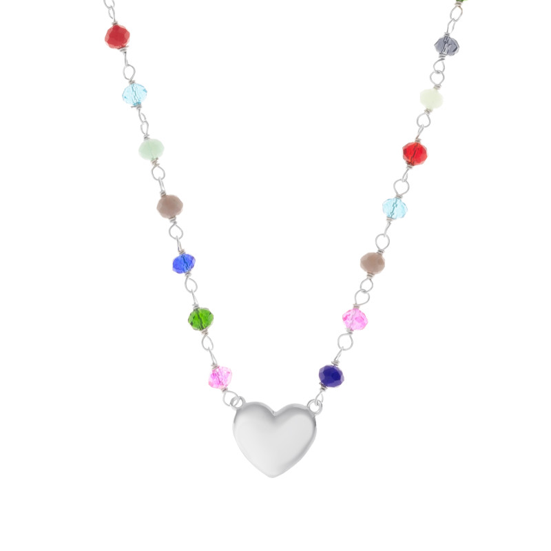 Naszyjnik srebrny 925 Serce Kolorowe Kulki