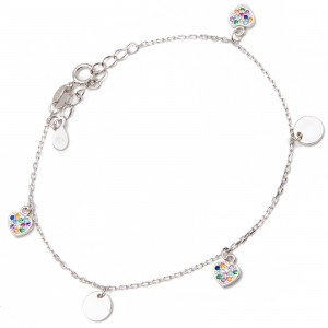 Srebrna bransoletka damska 925 kolorowe serduszka