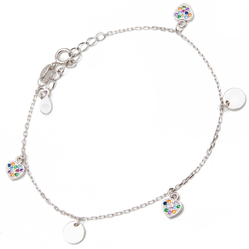 Srebrna bransoletka damska 925 kolorowe serduszka