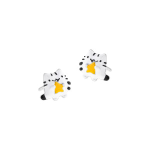 Kolczyki srebrne 925 z emalią Kotek Pusheen Gwiazdka dla małej damy PREZENT