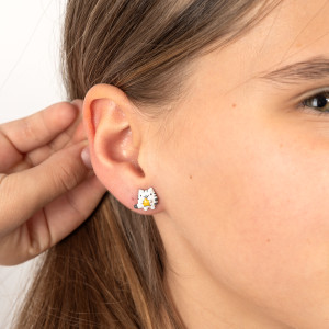 Kolczyki srebrne 925 z emalią Kotek Pusheen Gwiazdka dla małej damy PREZENT