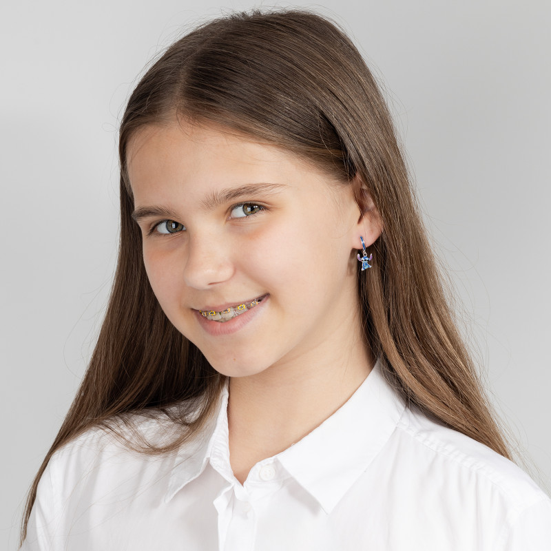 Kolczyki srebrne 925 z emalią siedzący Stich Kajdankowe PREZENT