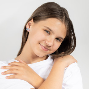 Kolczyki srebrne 925 z emalią Szczęśliwa Para Stich Angel dla małej damy PREZENT