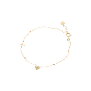 Złota Bransoletka 585 Krzyżyk z sercem