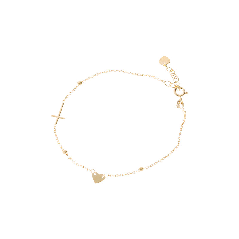 Złota Bransoletka 585 Krzyżyk z sercem