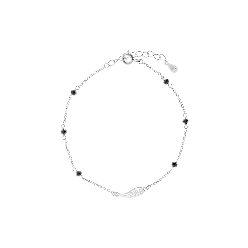 Srebrna bransoletka 925 Skrzydło Czarne Kulki