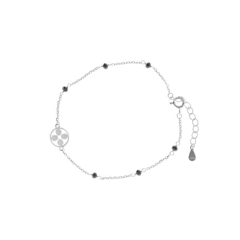 Srebrna bransoletka 925 Kwiatek Czarne Koraliki