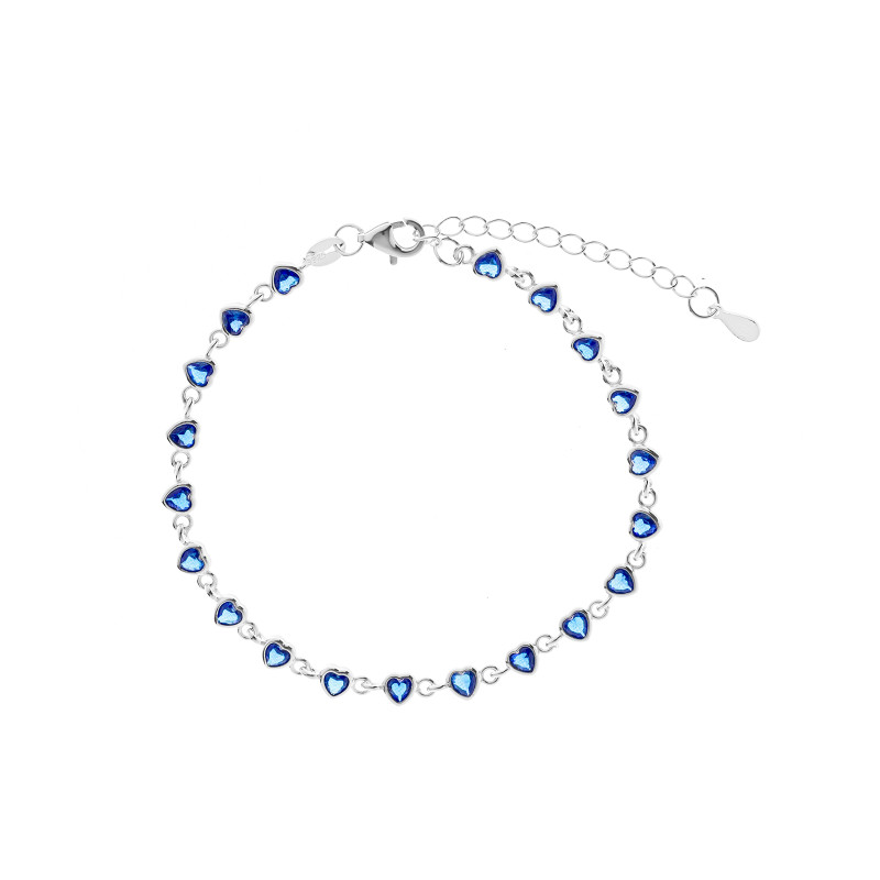 Srebrna bransoletka 925 Niebieskie Serca Cyrkonie