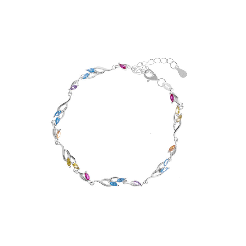 Srebrna bransoletka 925 Faliste Cyrkonie Kolorowe